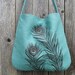 Hemp Bag with Peacock Feathers with Organic Cotton Lining - Turquoise Blue