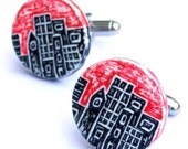 Red, Black and White Urban City Skyline Cufflinks - City Life