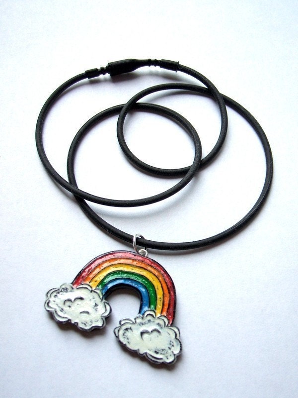 Old School Rainbow with White Clouds Necklace