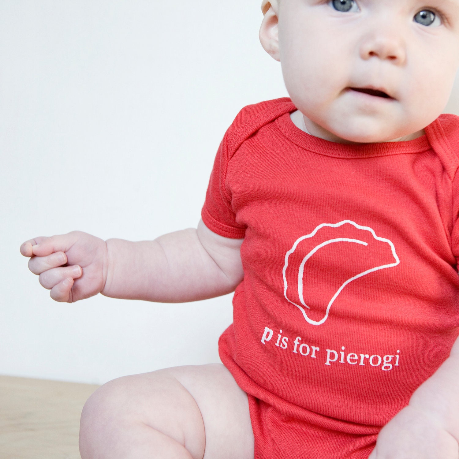 P is for Pierogi Baby Onesie (Red or Charcoal Gray)- Poland, Polish, Pittsburgh