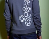 Bicycle Cog Track Jacket- Sreenprint, Charcoal Gray, Fleece, Zip Up, Sweatshirt, Cycling