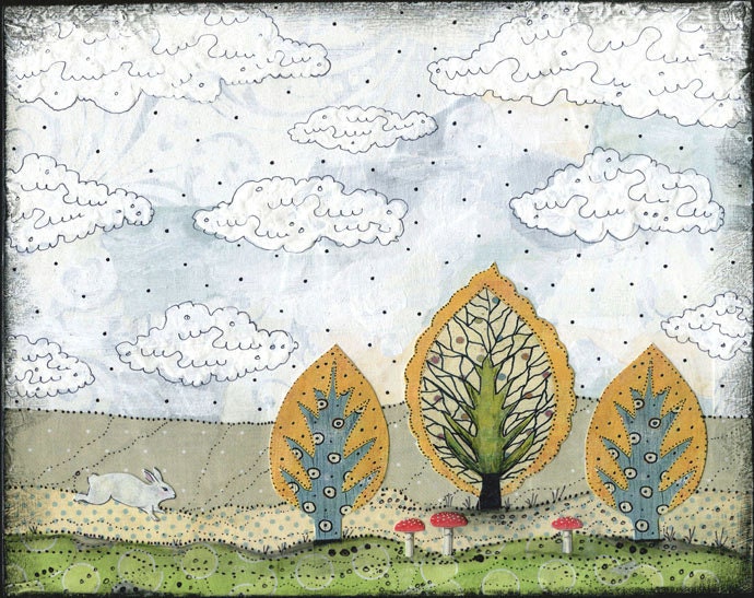 Lanscape Painting Reproduction , Mixed Media Art , Whimsical Art , 8x10