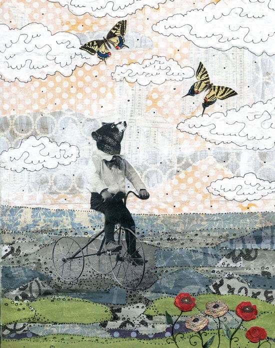 Bear Art Print. Mixed Media Collage Reproduction Art Print. 8 x 10 . Print 10010