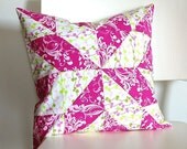 SALE Hot Pink Patchwork Quilt Block Pillow Cover 16-inch
