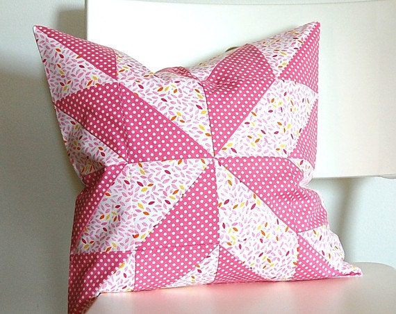 SALE Pink Patchwork Quilt Block Pillow Cover 16-inch