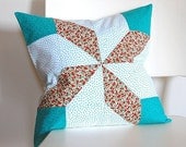 SALE Aqua Red Patchwork Quilt Block Pillow Cover 16-inch