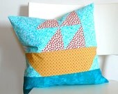 SALE Sailboat Patchwork Quilt Block Pillow Cover 16-inch