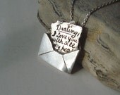 Fine Silver hand engraved LOVE LETTER and Sterling Silver Necklace
