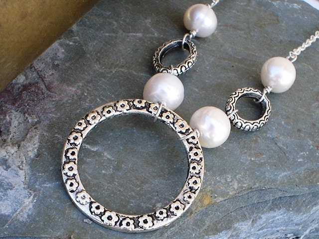 Freshwater Pearls Necklace Circle Floral Sterling Silver Flower Perfect Gift Valentine Day