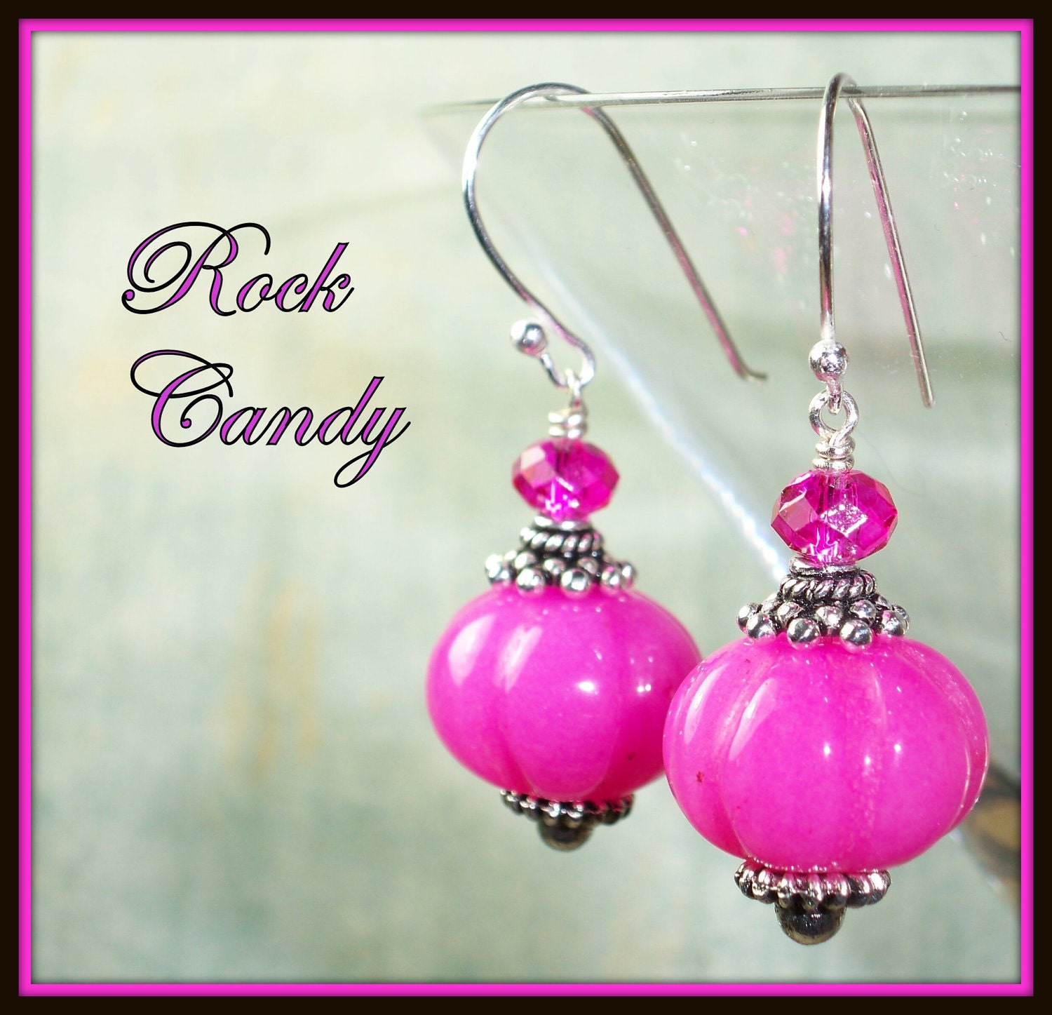 Hot Pink Jade Earrings Crystal ROCK CANDY