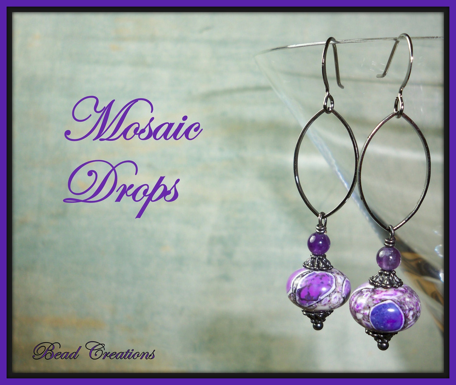 Purple Earrings Mosaic Magnasite Amethyst MOSAIC DROPS