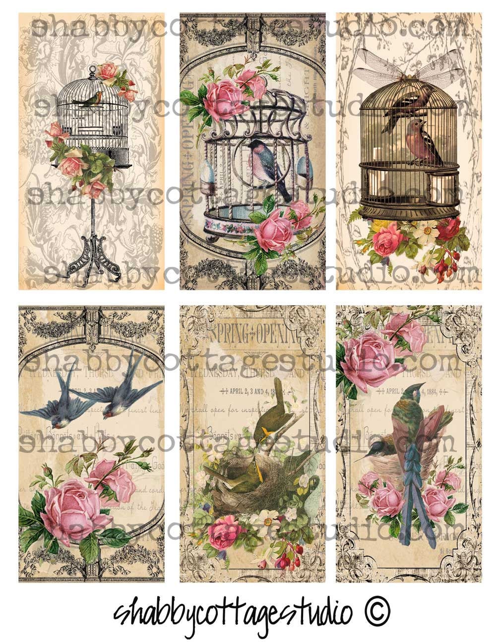 DIGITAL Download Birds and Roses Tags