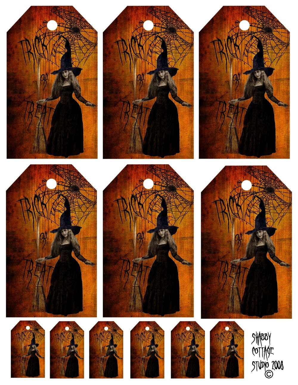 PRINTED Halloween Collage Sheet Tags - Trick or Treat Witch