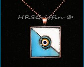 Turquoise Blue and White Mosaic Pendant 08