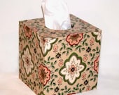 Vintage Wallpaper wooden Tissue Box Cover 1940's Stylized Floral