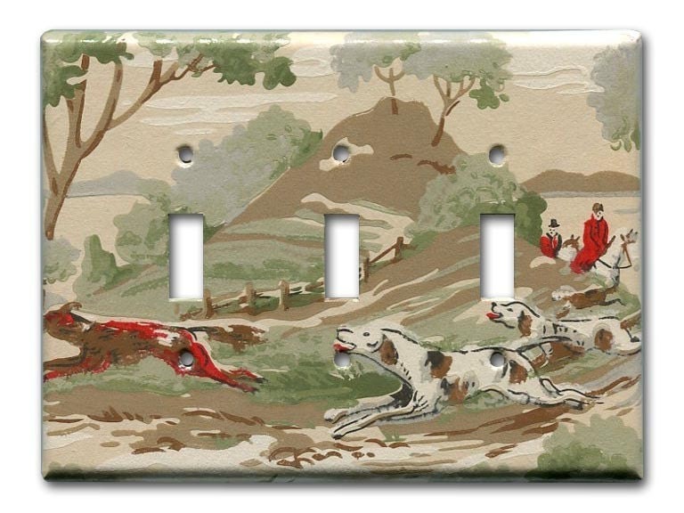 Fox on the Run 1950's Vintage Wallpaper Triple Switch Plate
