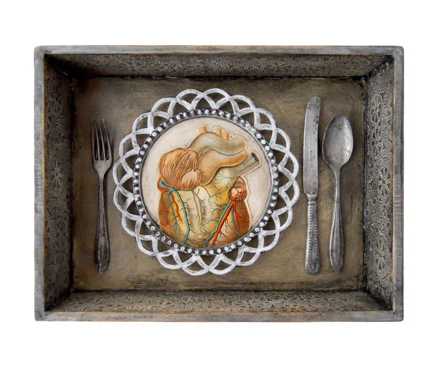 REDUCED - Eat Your Heart Out - Original MIXED MEDIA Assemblage