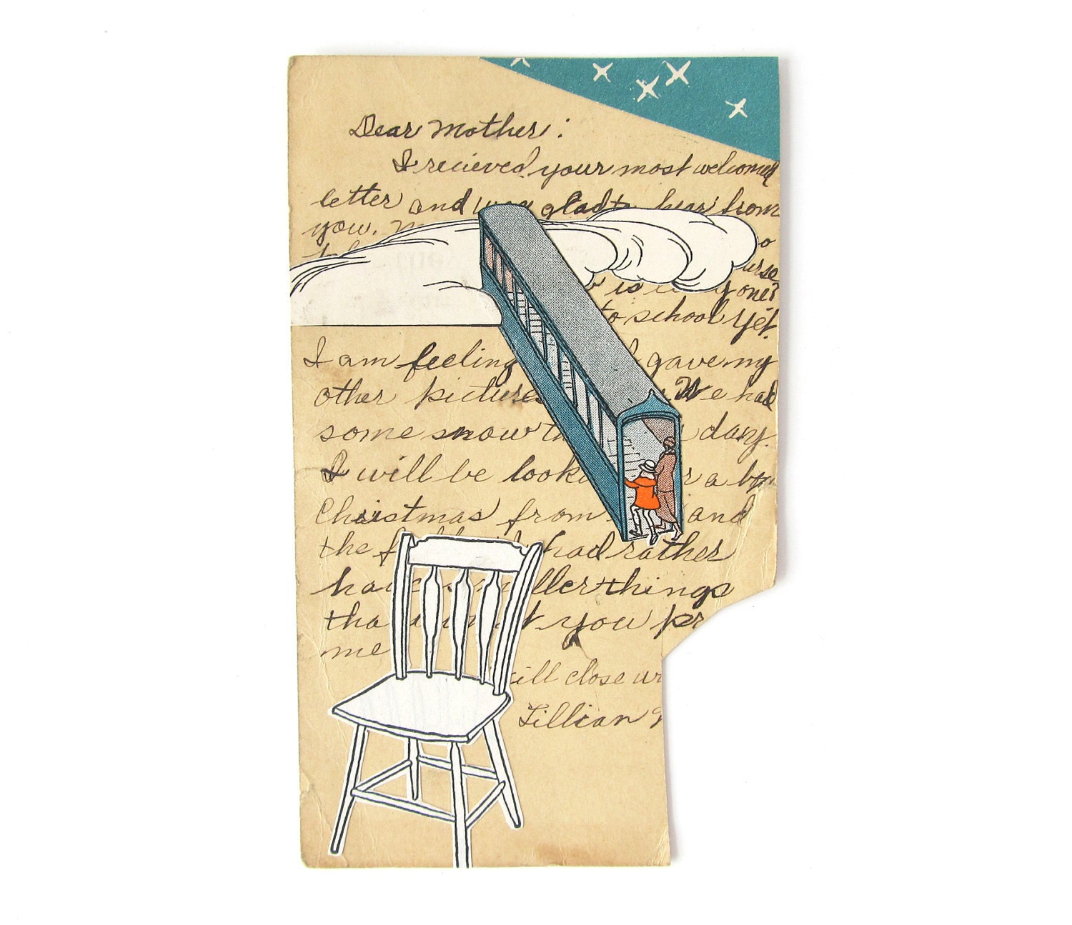 Dear Mother - Original COLLAGE on Vintage Postcard