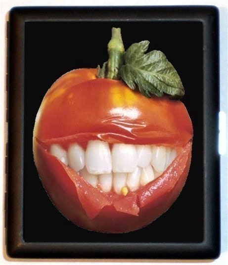 Tomato Head with gross Teeth with Seed in it Vegetarian VEGAN Inspired Cigarette Case or Wallet