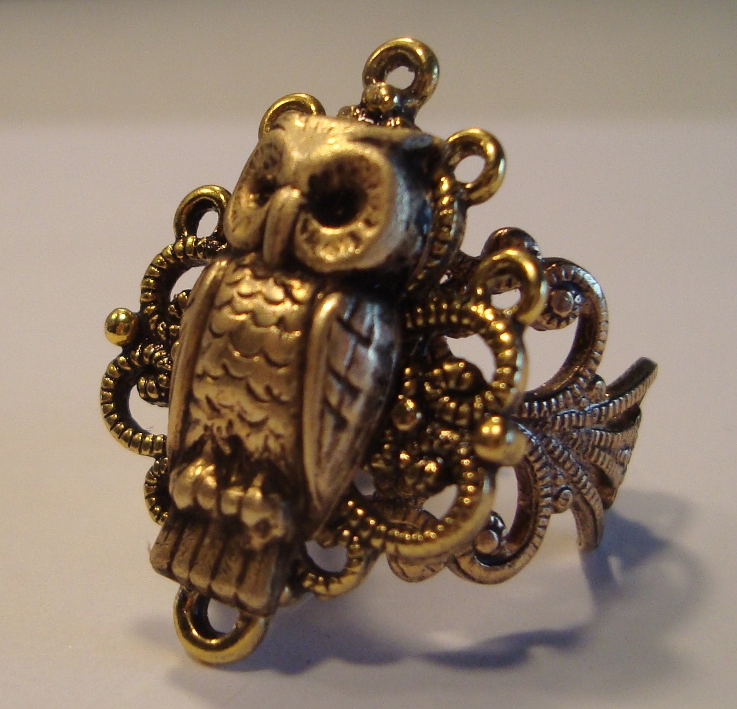 Victorian Steampunk NOCTUA Brass Owl Ring