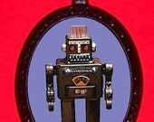 RETRO Vintage Robot on Blue background ATOMIC Necklace Pendant PUNK Rock Emo