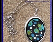 DIVINE BLISS DESIGNS - Silver Tone Pendant With Chain - Blue Art Deco Flowers