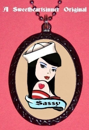Sassy Sailor Pinup Necklace Rockabilly Tattoo Pendant Kitsch Pin Up Girl Design NEW