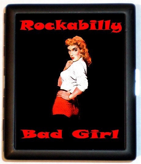 Rockabilly Bad Girl ID or Cigarette Case Pulp Pinup Pin Up Wallet Business Card Holder Kitsch