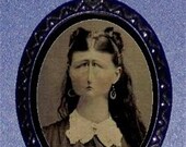 Original Badass Pinched Face Altered Art Victorian Woman Pop Art Surrealism Lowbrow Design Handcrafted Handcasted Metal Pendant Handpainted Black with silvertone ballchain necklace
