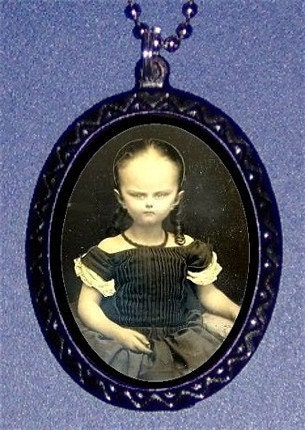 Alien Head Victorian Grotesque Child Girl Surreal Religious Goth Psychobilly DIY Necklace Pendant SHS Original Design 