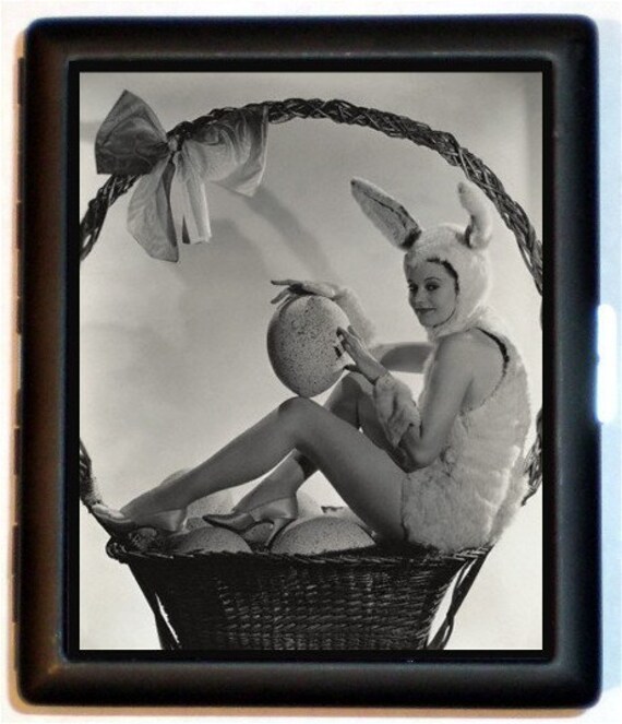 Flapper in Bunny Rabbit Costume Pin Up Easter Pinup Cigarette Id Case Business Card Holder Wallet