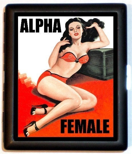 ALPHA FEMALE Top Dog 1950's Pinup Girl Magazine Cover Art Design Bad Girl Rockabilly ID Wallet or Cigarette Black metal Case