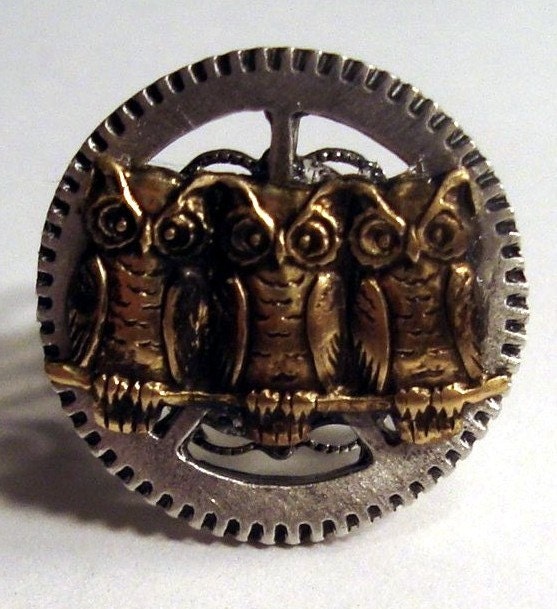 Victorian Steampunk THE OWLS AND THE MACHINE Gear Ring