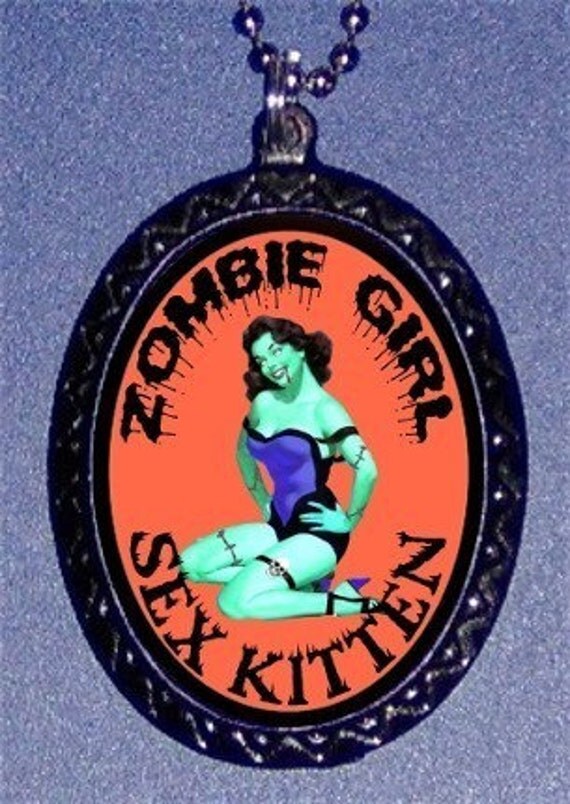 ZOMBIE GIRL SEX KITTEN Psychobilly Pinup Girl Rockabilly Design Bad Girl Handcasted Pendant Necklace