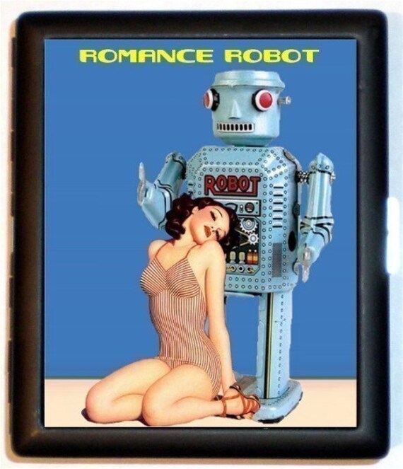 Robot Romance Fun and Sexy gal with Robot Lover Cigarette Credit Card or ID Case