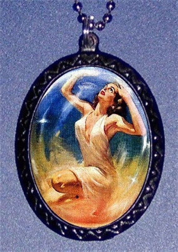 Comic Pulp Magazine Pinup Gal Stuck inside this magical pendant where she will hang as your captive slave around your neck Pendant necklace