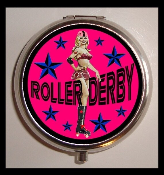 Roller Derby Blonde Skating Skater Sexy Pinup Gal Retro Stainless Steel Pill Box Case