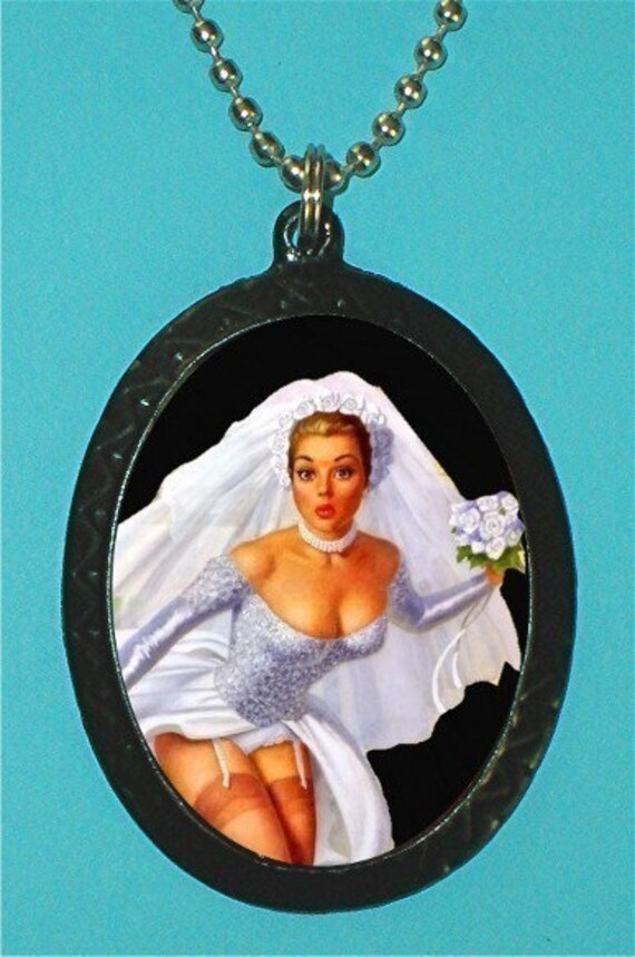 Bride Necklace Pendant Great Wedding Shower Gift Pinup as Bride Rockabilly Necklace