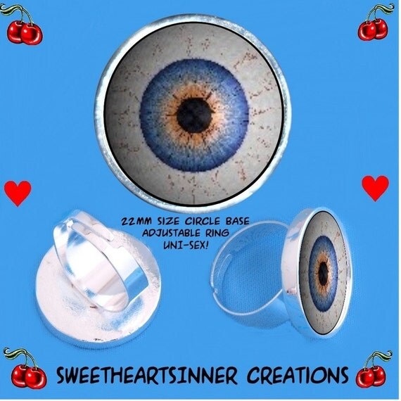 Giant Eyeball Psychobilly Adustable Uni-sex Silver Tone Ring New