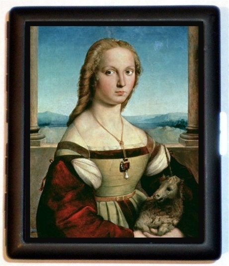 Leonardo Da Vinci Davinci Renaissance Fine Art Beautiful Woman with Unicorn Fantasy Cigarette Id Case Business Card Holder Wallet