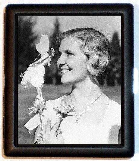 Woman with Fairy on Flower Kitsch Campy 50s Retro Image Cigarette Id Case Business Card Holder Wallet