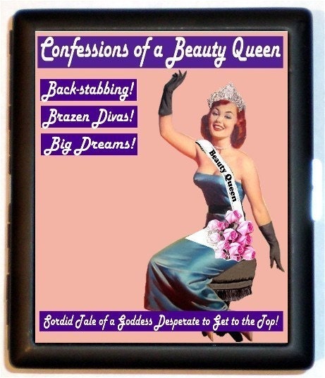 Beauty Queen Pinup Pin up Pageant Rockabilly Business Card ID Holder Wallet Cigarette Case Cute Kitsch