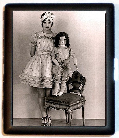 Marceline Day Pinup Thirties Girl with dollie Black Metal Cigarette ID or credit business card case
