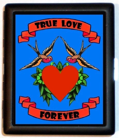 TRUE LOVE FOREVER Tattoo Swallows Cigarette Case or Business Card Case Wallet