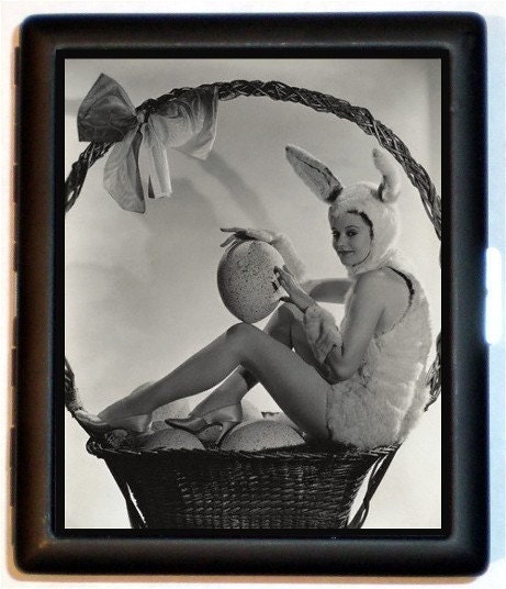 Flapper in Bunny Rabbit Costume Pin Up Easter Pinup Cigarette Id Case Business Card Holder Wallet