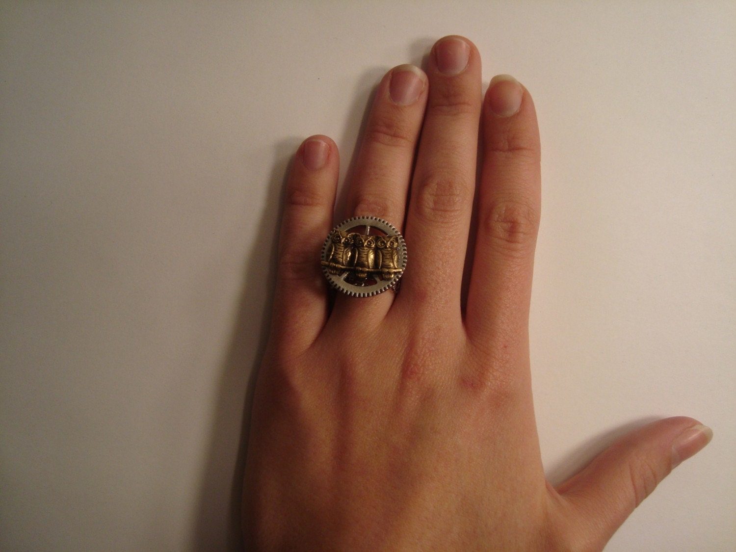Victorian Steampunk THE OWLS AND THE MACHINE Gear Ring