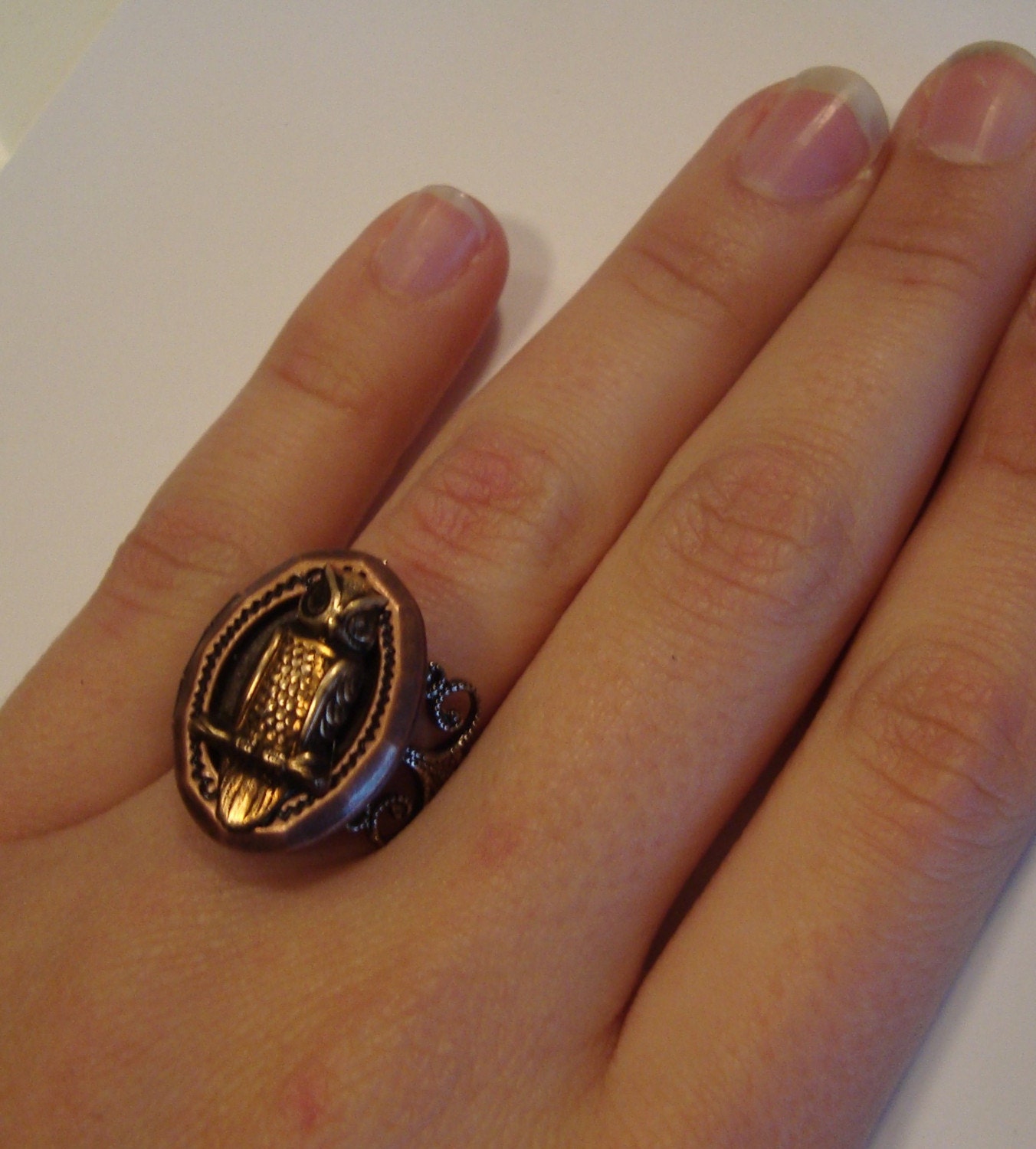 Victorian Steampunk The Mysterious MR. OWL Locket Ring New Copper