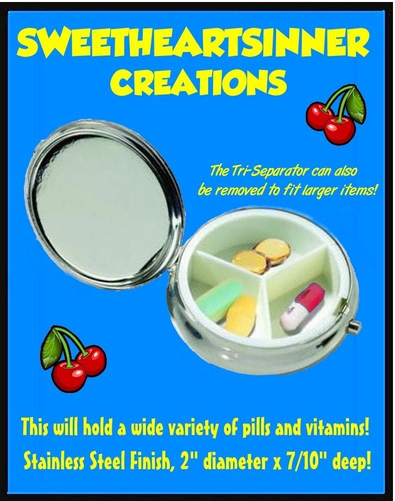 Giant Man Need a Happy Pill 1950's Kitsch Sweetheartsinner Stainless Steel Pill Box Case