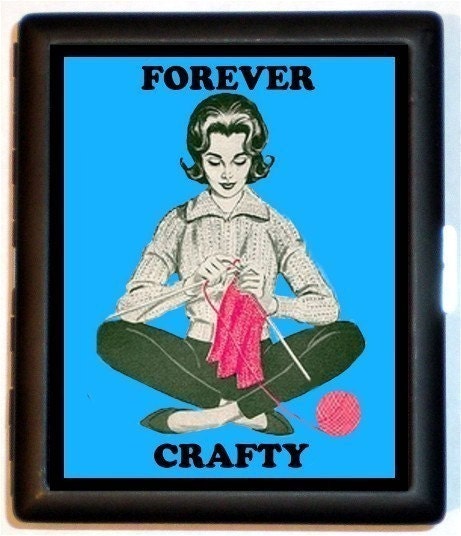 Crafty Forever Retro Craft Knitter Crafter Cigarette Case or ID Holder Business Card Wallet MP3 Holder