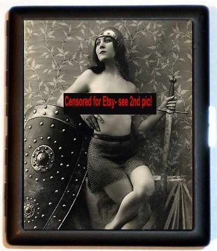 Nude Erotica Erotic Risque Female Knight With Sword and Shield Warrior Cigarette ID Case Business Card Holder Wallet